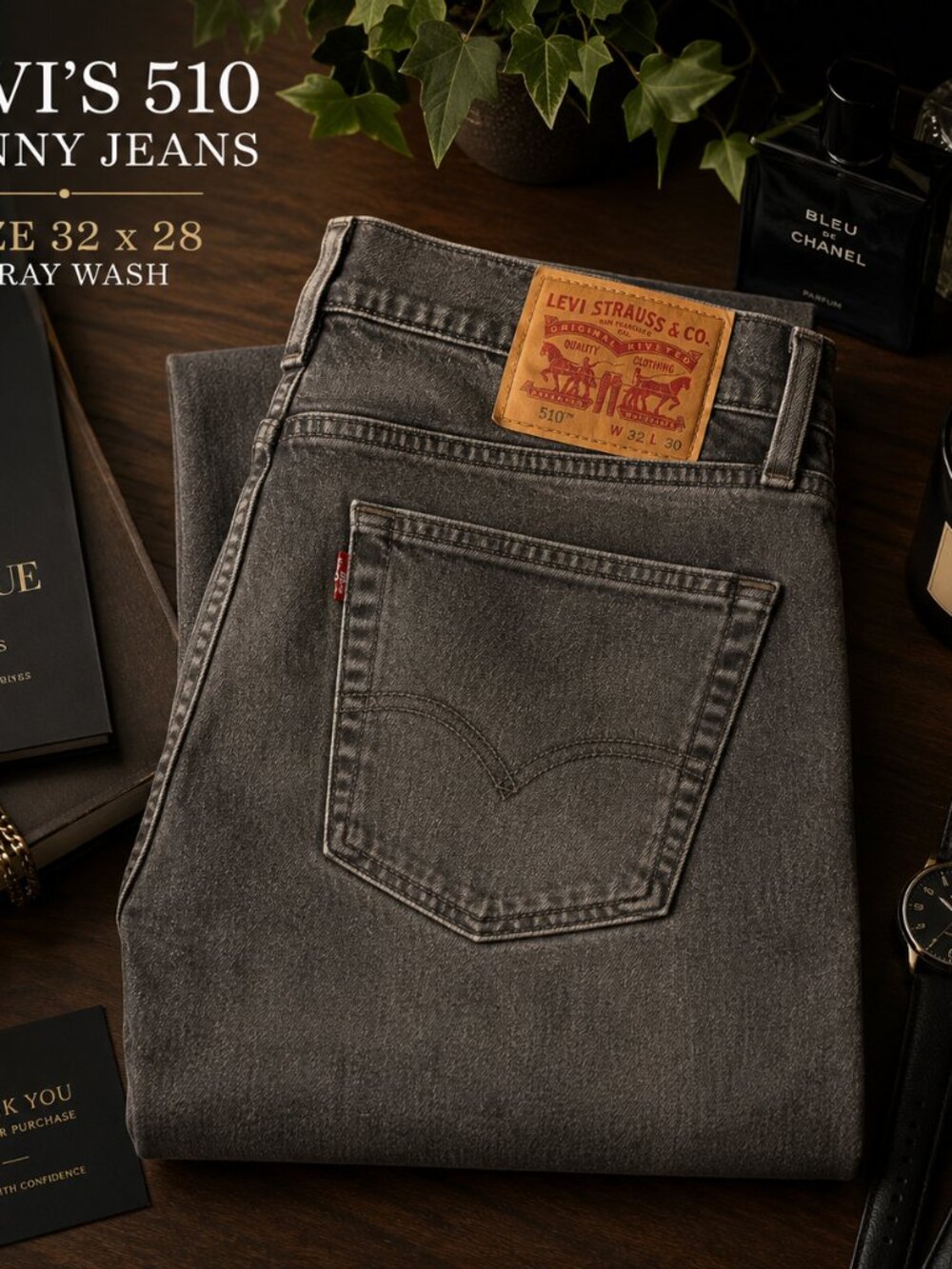 Levi’s 510 Skinny Jeans Men’s 32x28 Gray Black Wash Stretch Denim Pants